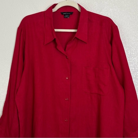Moda International 100% Linen Red Button Down Women's Shirt, Size XL - Picture 3 of 11